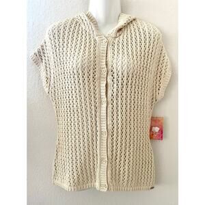 Rip Curl Women Crochet Sweater Hoodie Top - Beige Beach Summer Cover Up Small